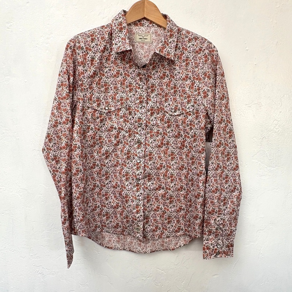 Kimes Ranch Lillian Floral Snap Shirt Women Size Medium Purple Long Sleeve New